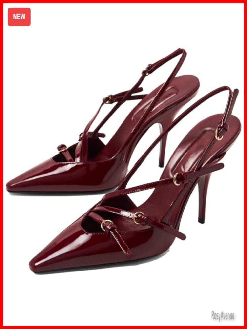 Womens Slingback Kitten Heel Pointed Toe Buckle Strap Backless Pump Sandal